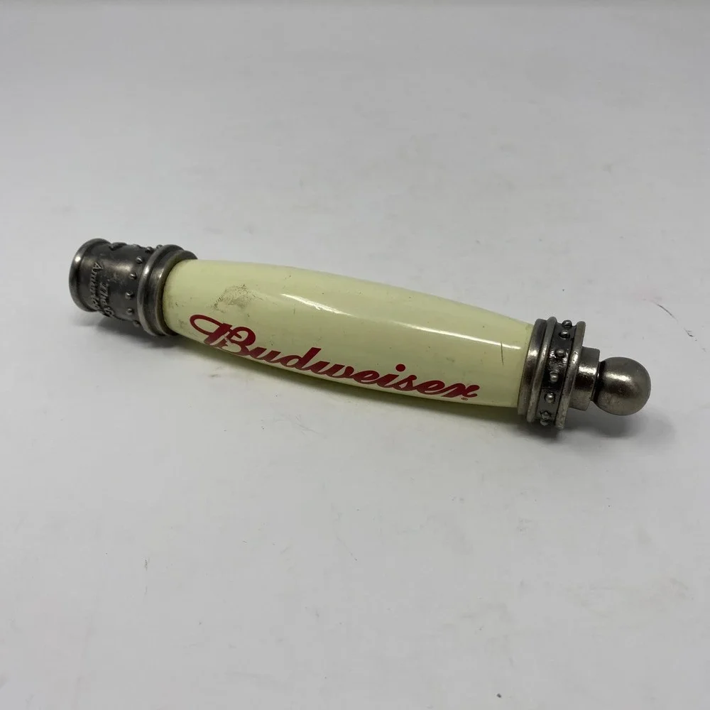 Budweiser Beer Tap Handle Vintage Ceramic Great American Lager Logo Cream Red